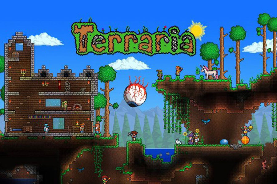 One of the official pictures of Terraria with its many elements, one of the most popular offline ios games.