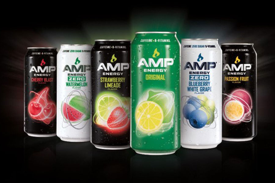 Picture of AMP in many Flavors, one of the best energy drink for gaming.