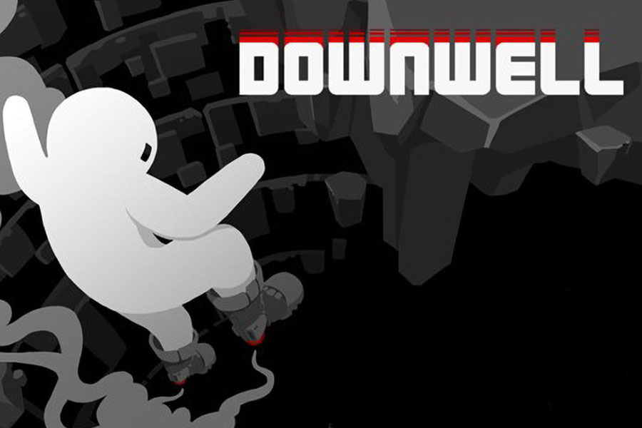 One of the official arts of Downwell, one of the most popular offline ios games.