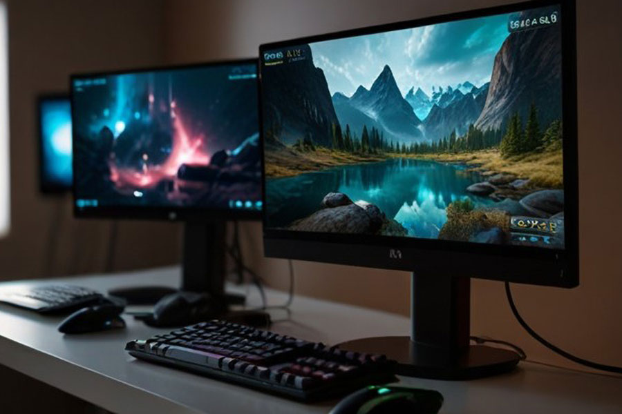 Picture of two monitor setup with variant sizes. It's good to learn what's the ideal size for a gaming monitor.