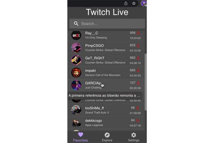 Picture of Twitch Live Interface, one of the best chrome extensions for gamers.