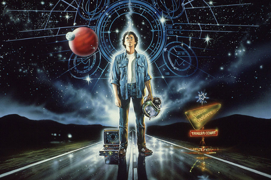 a beautiful poster of The Last Starfighter with the main character in the center, one of the best movies for gamers.