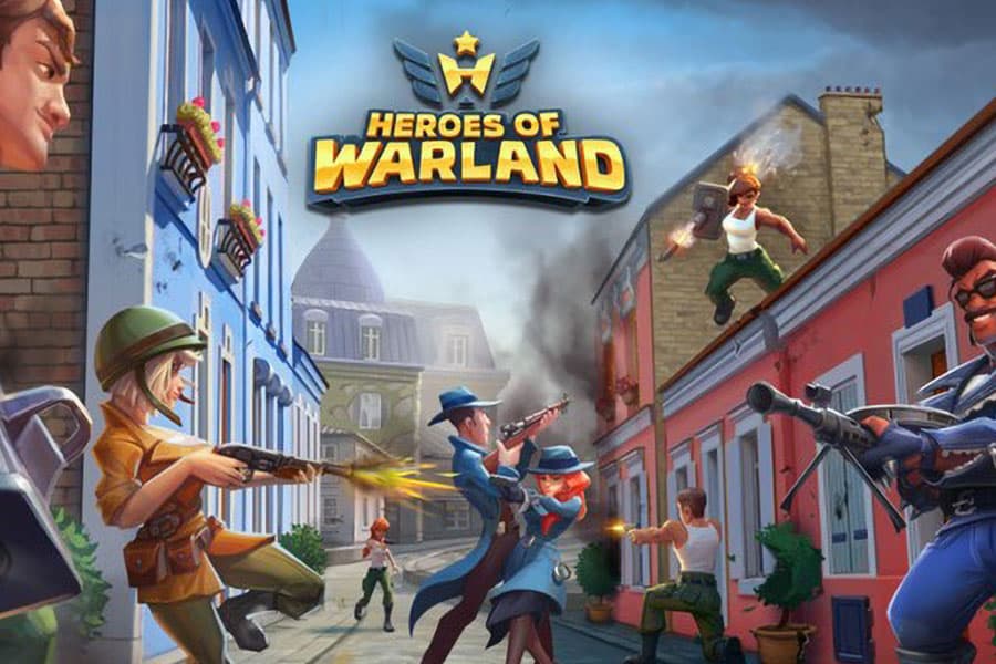 The Official Picture of Heroes of Warland with its many heroes, One of best multiplayer war games for ios.