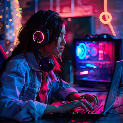 a Gamer in front of her setup trying on how to improve gaming performance on laptop