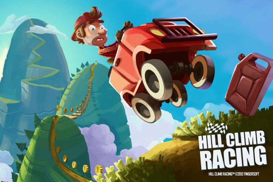 The Official art of Hill Climb Racing, one of the mobile games with leaderboards.