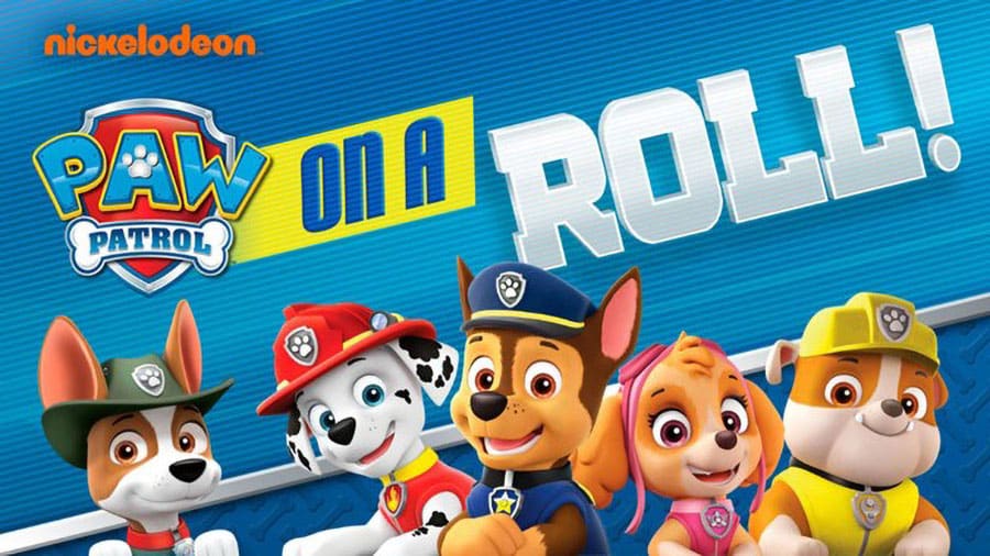 The Official Picture of Paw Patrol: On a Roll! with its different characters, One of Nintendo Switch Games for kids.