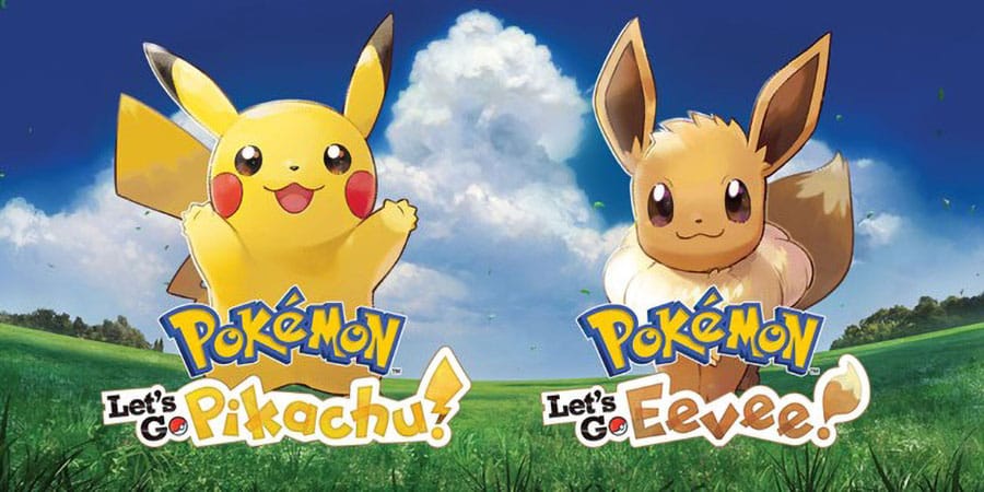 The Official Picture of Pokémon Let's Go, Pikachu! and Let's Go, Eevee! with its main characters, One of Nintendo Switch Games for kids.