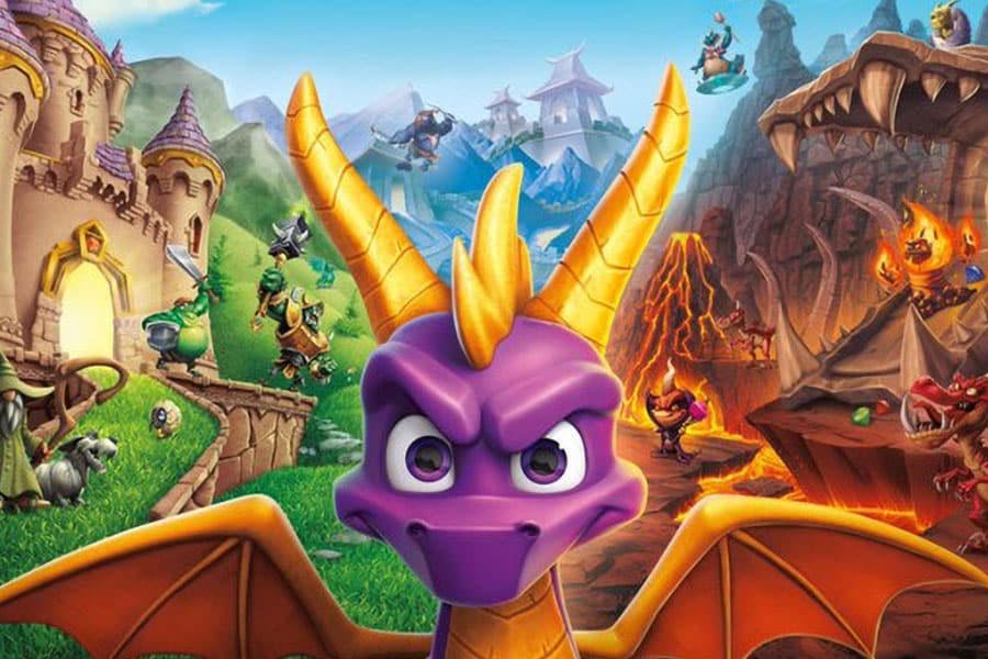 The Official Picture of Spyro Reignited Trilogy with its main character spyro, One of Nintendo Switch Games for kids.