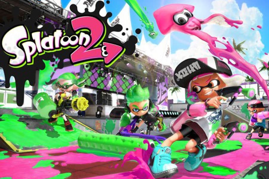 The Official Picture of Splatoon 2 with its many characters, One of Nintendo Switch Games for kids.