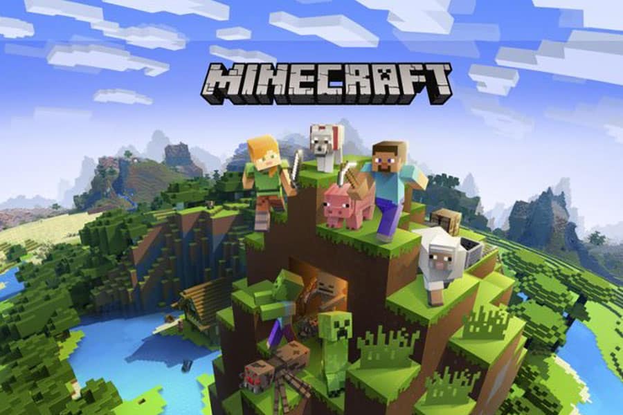 a Picture of Minecraft with its many Characters, One of games gamer girls play.