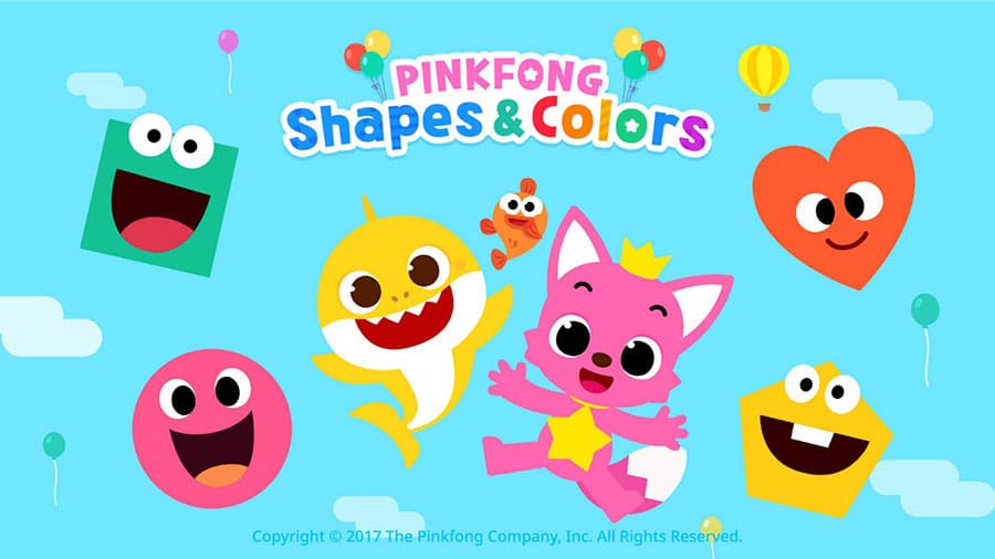 Screenshot of Pinkfong Shapes & Colors showing bright and interactive shape and color games.