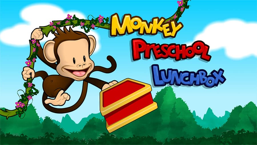 Screenshot of "Monkey Preschool Lunchbox" with a playful monkey and educational mini-games.