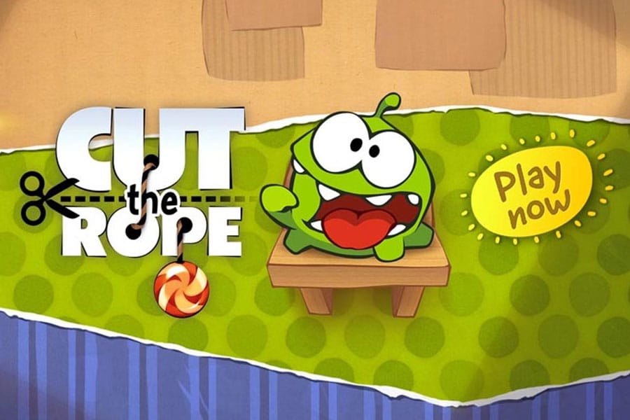 The Official Picture of Cut the Rope with its character, One of best free ipad games for 8 year olds.