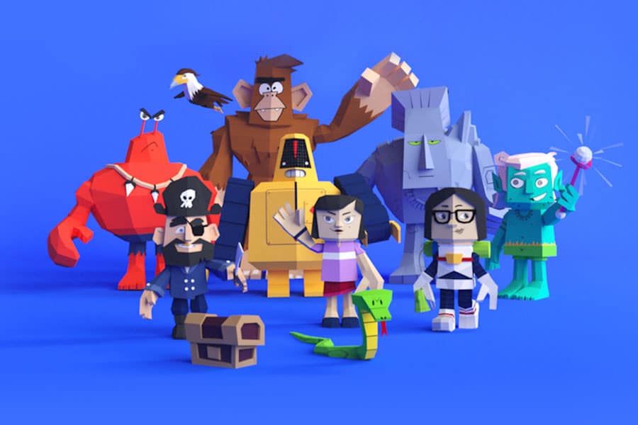 The Official Picture of Toontastic 3D with its characters, One of best free ipad games for 9 year olds.