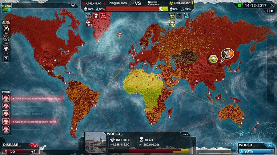 In game picture of Plague Inc., One of best offline android games for flights.