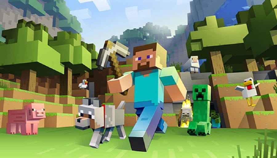 The Official Picture of Minecraft with its characters, One of best offline android games for flights.