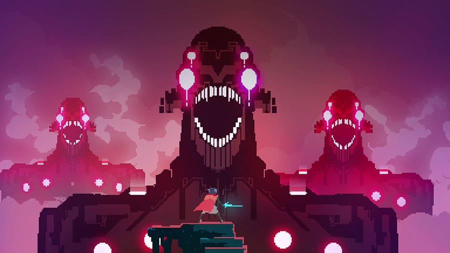 Screenshot of "Hyper Light Drifter" showing a pixelated action-adventure scene.