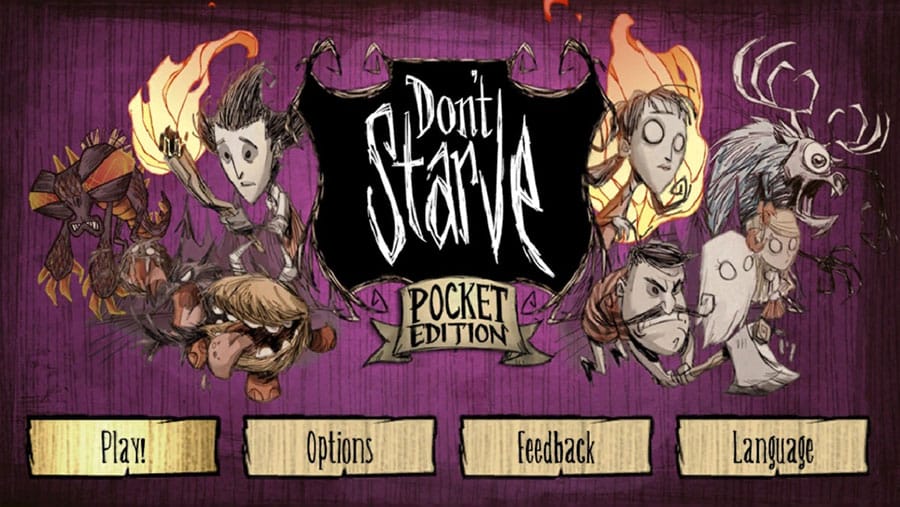 Screenshot of "Don’t Starve: Pocket Edition" showing a character gathering resources.