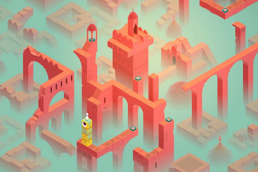 Screenshot of "Monument Valley" featuring a surreal architectural puzzle.