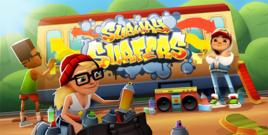 The Official Picture of Subway Surfers featuring its characters, One of best running games for android.