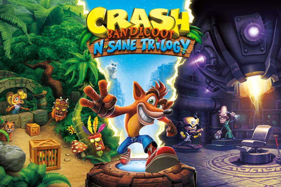 Official poster of Crash Bandicoot N. Sane Trilogy showing the game’s heroes and villains.