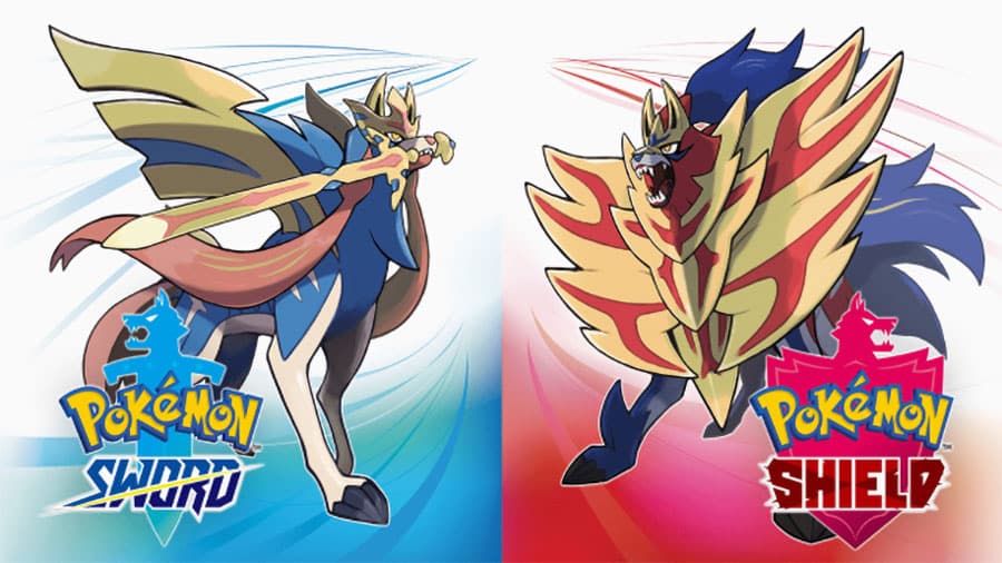 A poster of Pokémon Sword and Shield showing two different characters in the game.