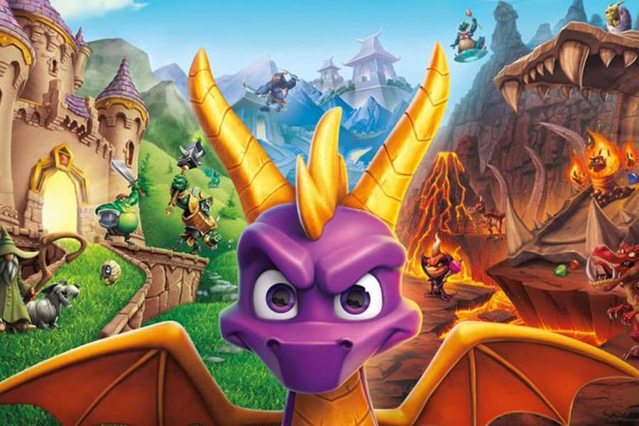 Official wallpaper of Spyro Reignited Trilogy with Spyro the purple dragon in the center.