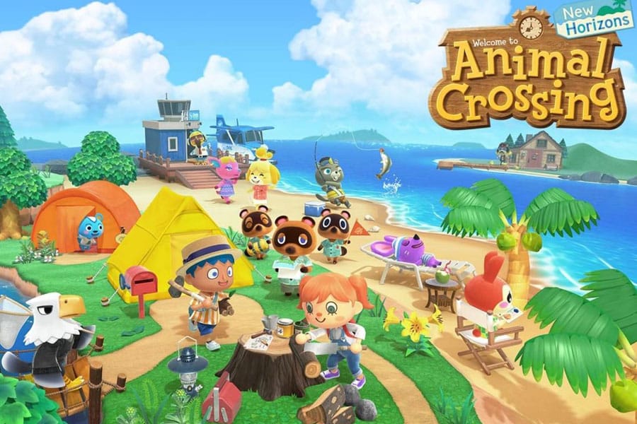 The Official picture of Animal Crossing: New Horizons featuring its characters, One of best video games to play while watching tv.