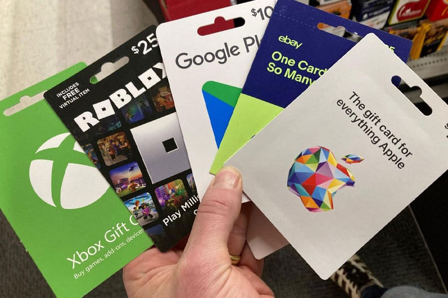 Picture of various Gift cards, a birthday gift for video gamer.