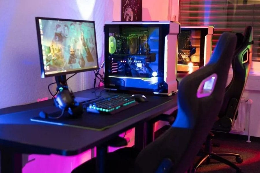 Picture of a Gaming Desk with pc setup on it, a birthday gift for video gamer.