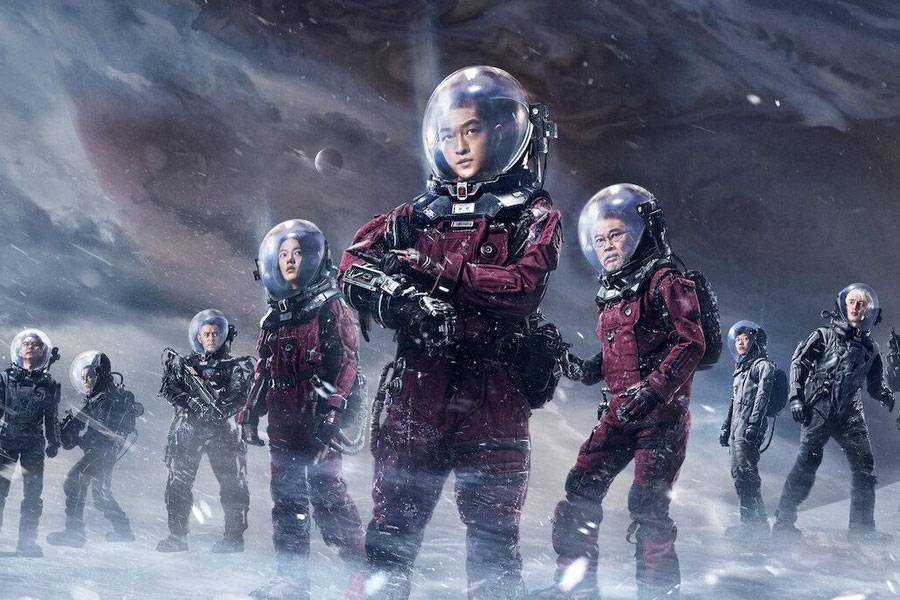 A Picture of The Wandering Earth with its characters, One of chinese movies for gamers.