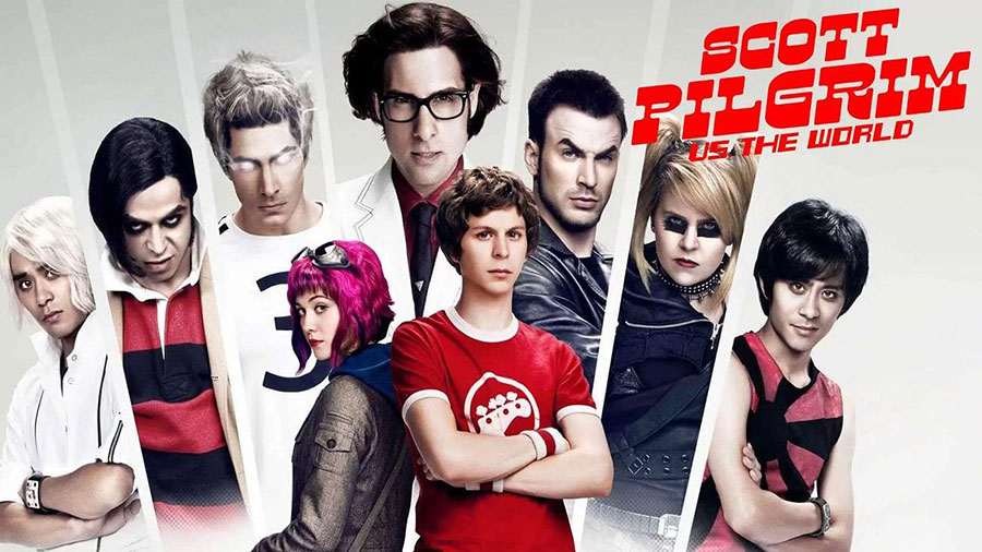 a poster of Scott Pilgrim vs. The World with its characters, one of comedy movies for gamers.