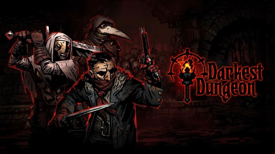 The Official Picture of Darkest Dungeon with its characters, One of dungeon crawler games for pc.