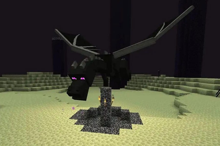 A Picture of The Ender Dragon from Minecraft, One of The easiest boss fights in video games.