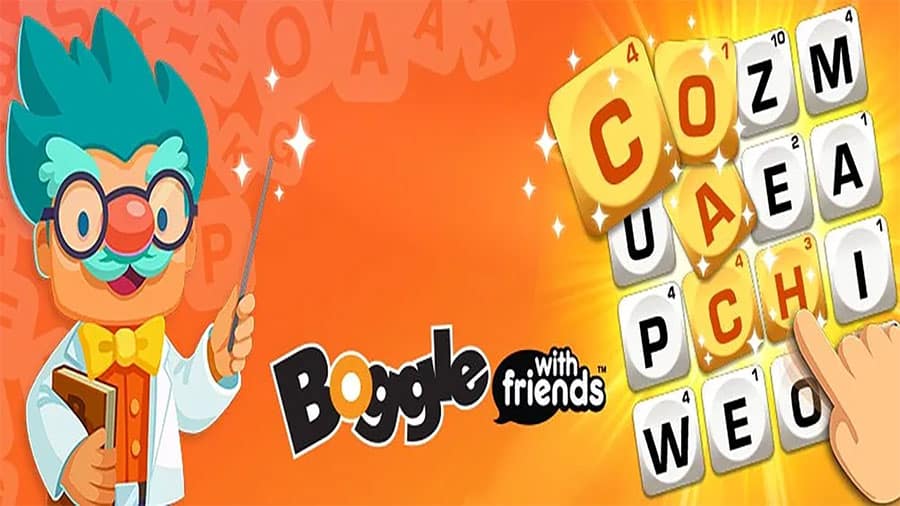 “Boggle With Friends game screen with word grid.”