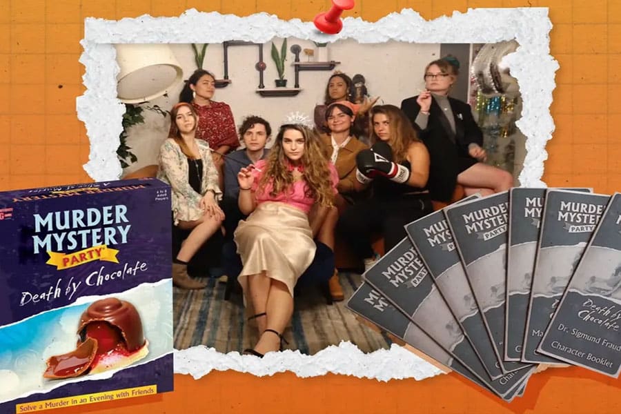 “Murder Mystery Party game screen with character roles.”