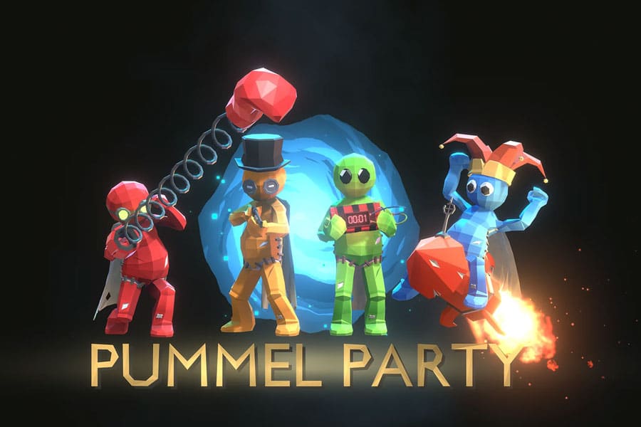 Characters competing in a mini-game in Pummel Party.