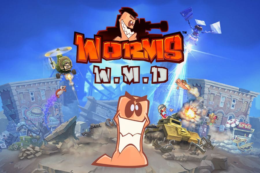 Worms engaging in strategic combat in Worms W.M.D.