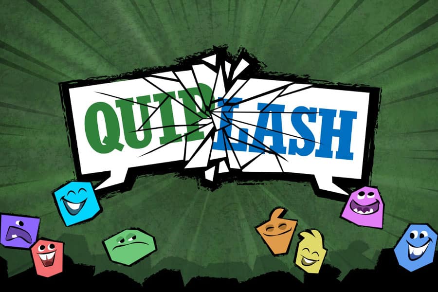 “Quiplash game screen with humorous prompts.”