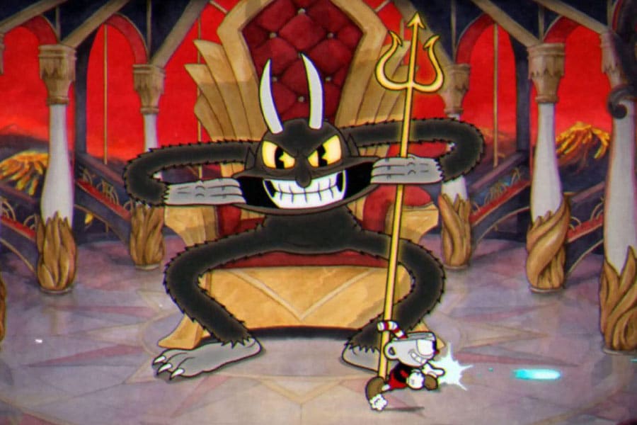 a picture of The Devil from Cuphead, One of The hardest boss fights in games.