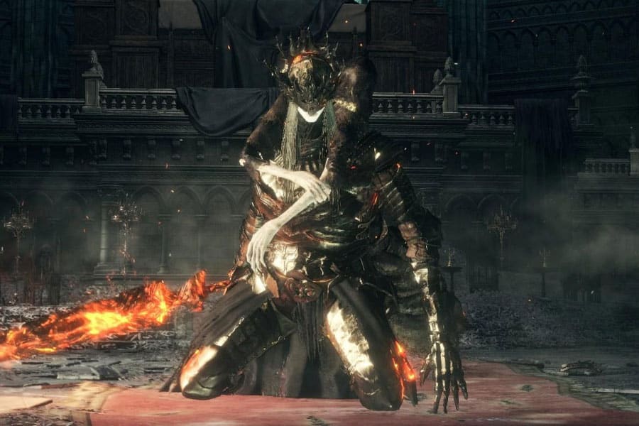 A Picture of The Twin Princes from Dark Souls III, One of The hardest boss fights in games.