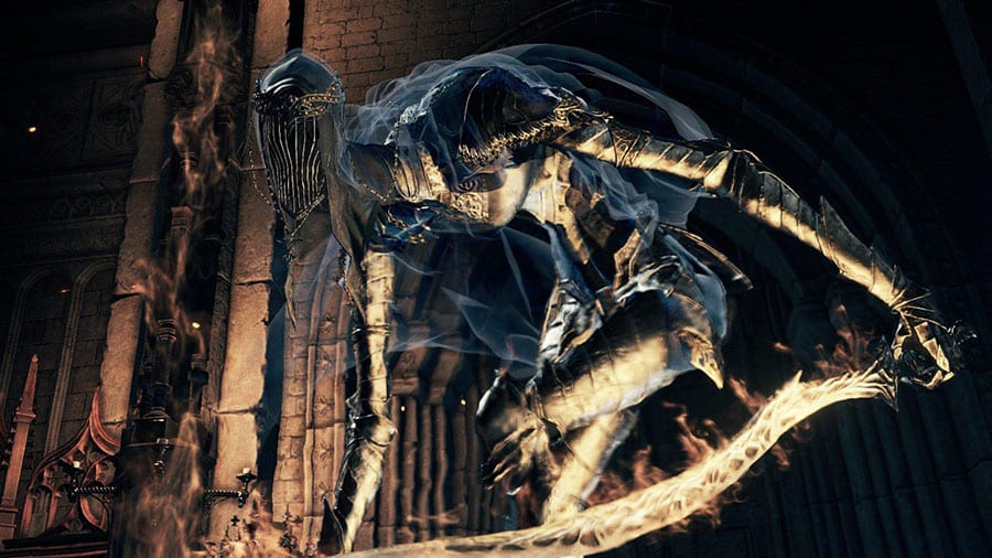 A Picture of The Dancer of the Boreal Valley from Dark Souls III, One of The hardest boss fights in games.