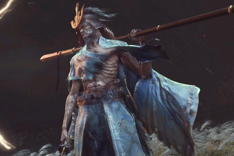 a picture of Isshin, the Sword Saint from Sekiro: Shadows Die Twice, One of The hardest boss fights in games.