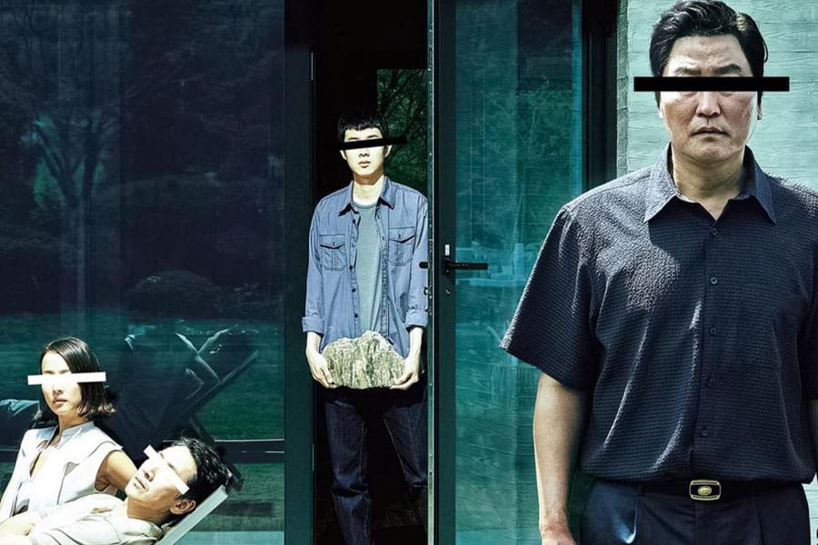 a picture of Parasite with its main characters, one of Korean movies for gamers.