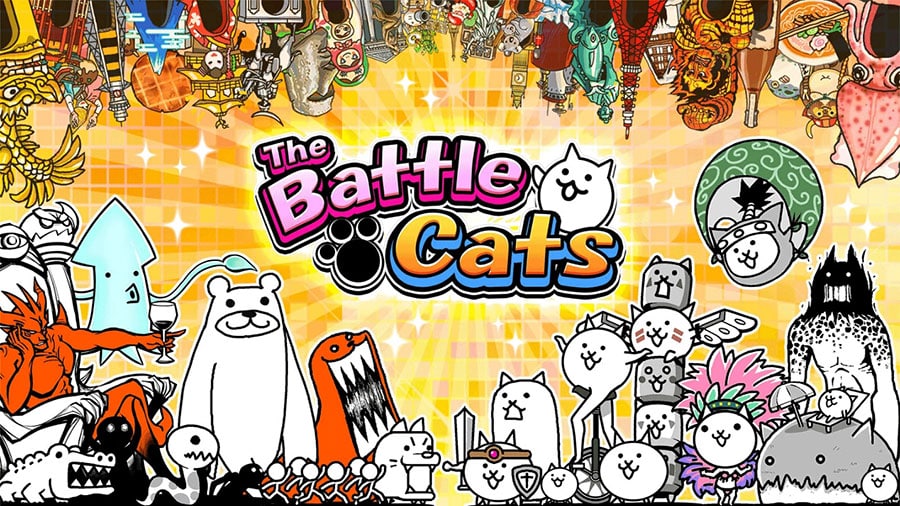 Cats battling enemies in Battle Cats.