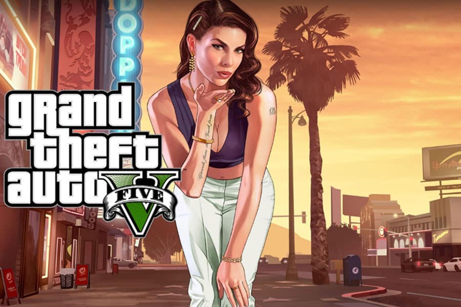 The Official Picture of Grand Theft Auto V featuring a female character, One of The most active players ps5 games.