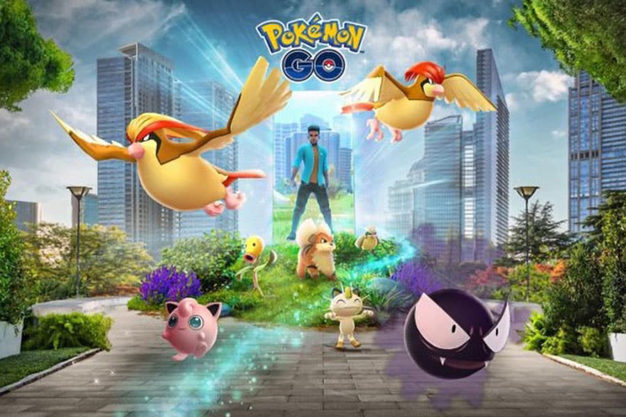 The Official Picture of Pokémon GO with its characters, one of most addictive video games.