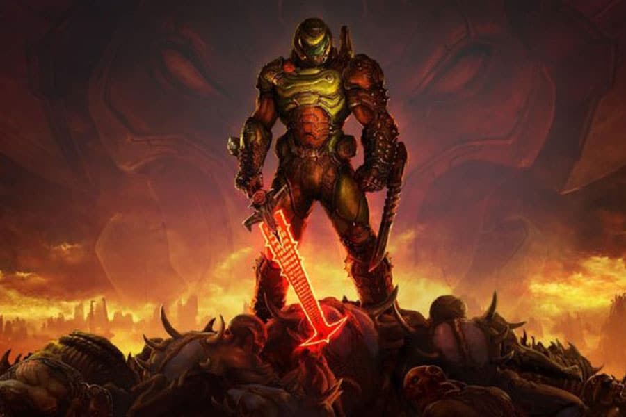 The Official Picture of Doom with its main character, one of most addictive video games.