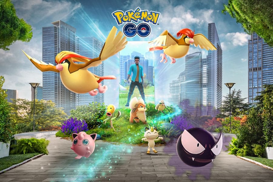 The Official picture of Pokémon GO with its characters, One of most fun video games of all time.