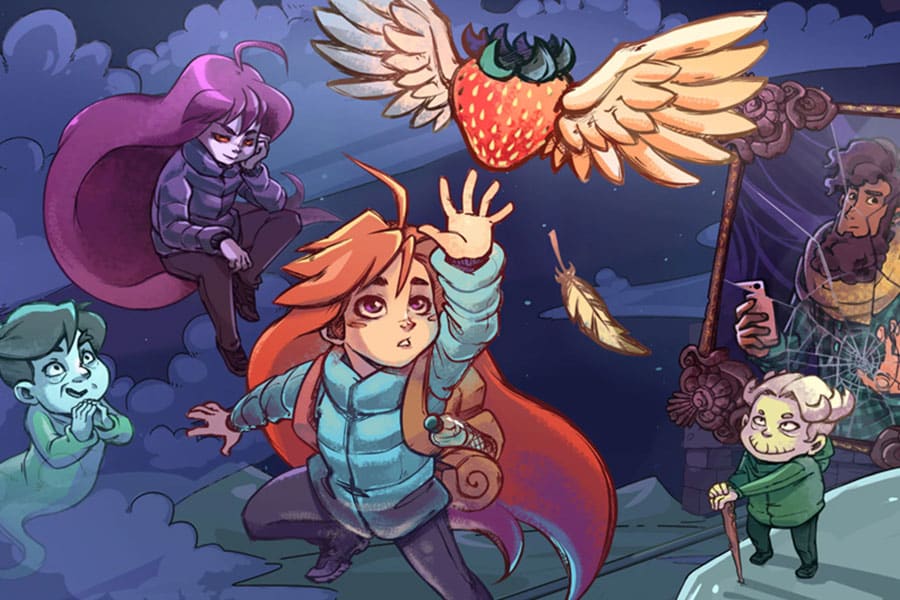 The Official picture of Celeste with its characters, One of most fun video games of all time.